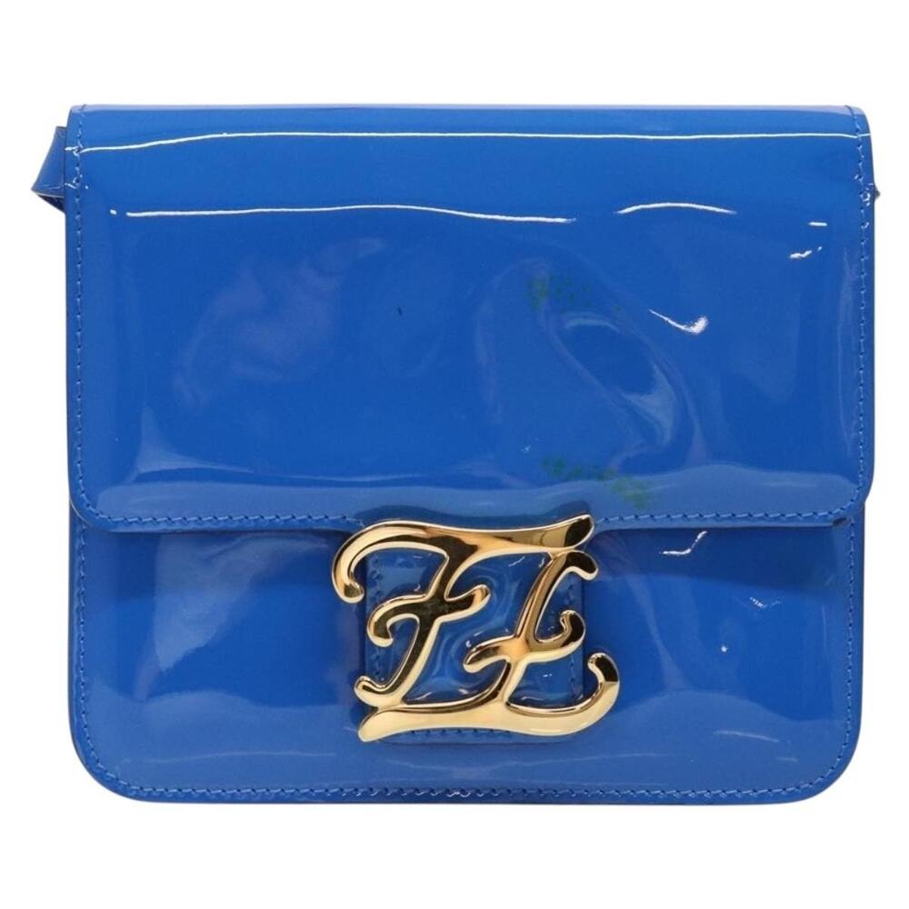 Fendi Patent Leather Curligraphy Shoulder Bag Blue